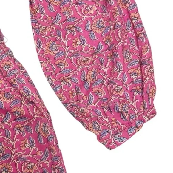 J.Crew Embroidered Romper Women’s Sz 8 Pink Vines Block Print Raglan Puff Sleeve - Picture 9 of 16